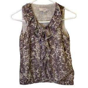 Ann Taylor Loft Top Blouse Tank Sleeveless Brown Tan Cream Size XXS Petite NWOT